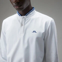 J.Lindeberg Tyson Long Sleeve Golf Polo Shirt -Golf Sale Store J.Lindeberg Tyson LS Reg Fit Polo GMJT07801 0000 SHLIN154 WhiteNavy Peony Model 2